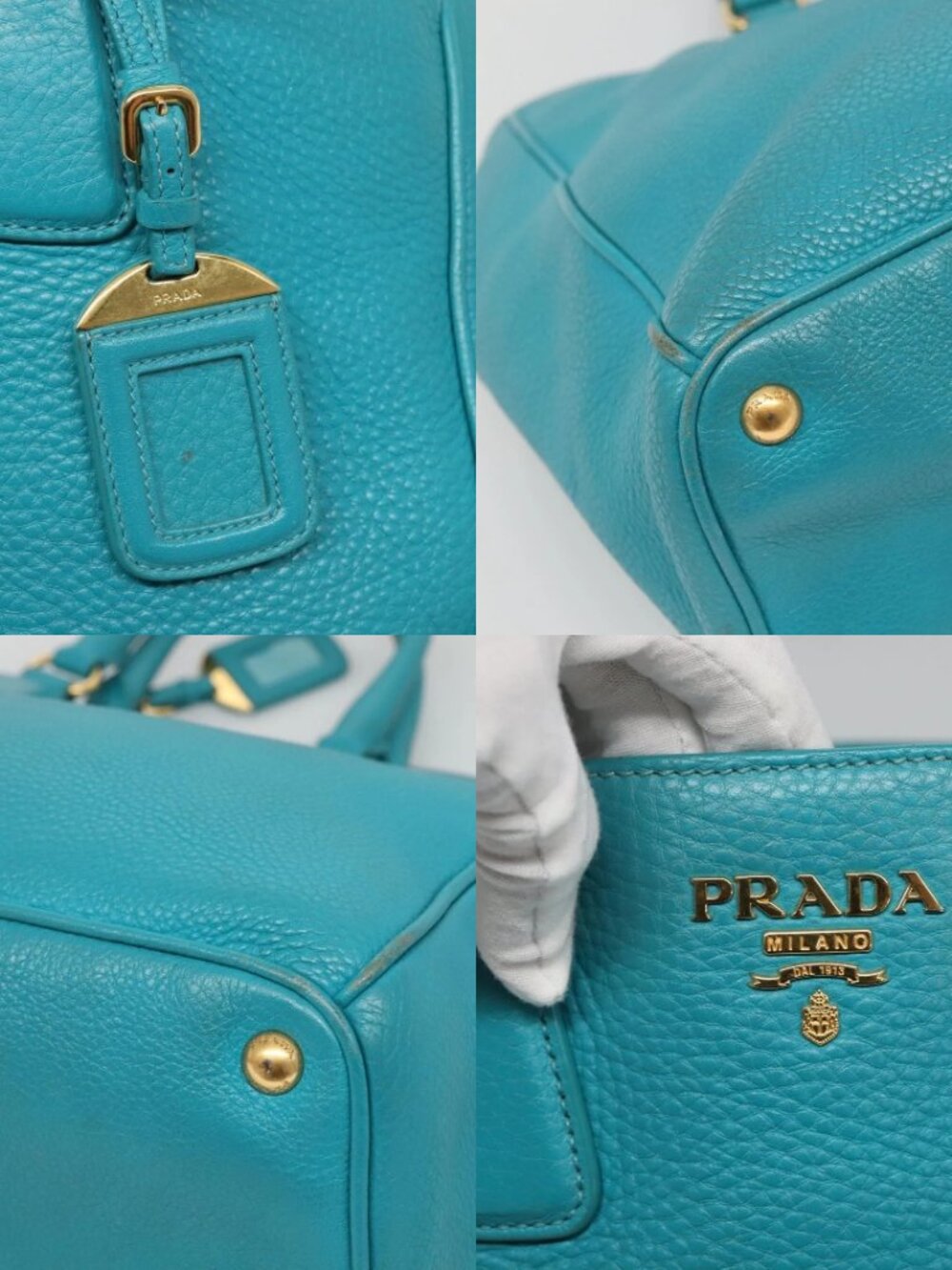 PRADA Hand Bag Leather 2way Green Gold Auth 139193 - Picture 14 of 15